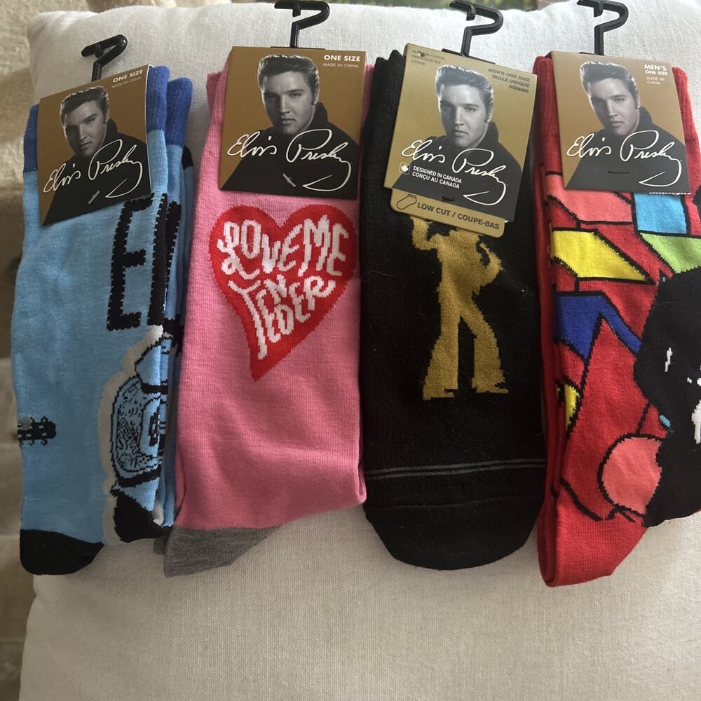 Elvis Presley Rock n Roll Music Novelty Crew Socks Unisex/Mens 6-12 4 Pair NWT